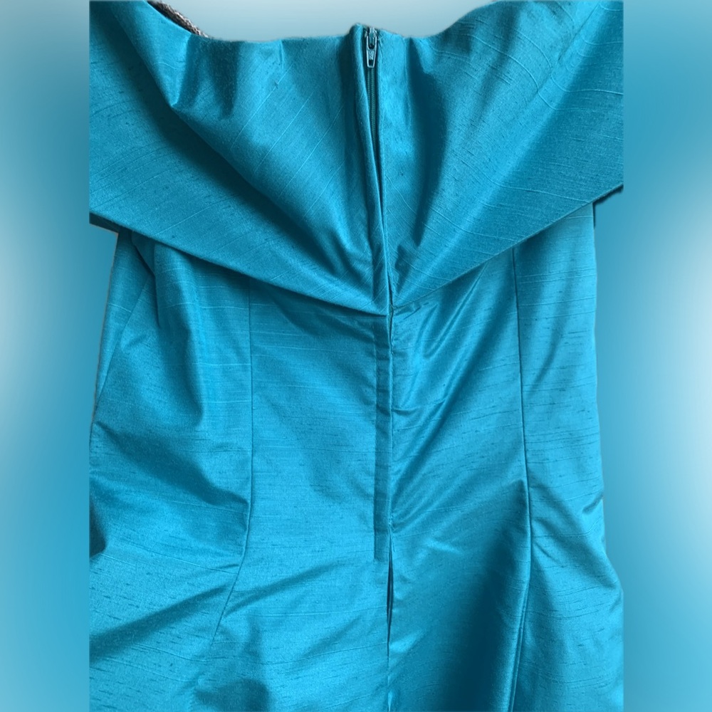 Off Shoulder 90s teal green bridesmaid fitted peplum long dress Dress, 12 - Picture 7 of 8